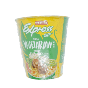 Vegetarian Express Cup 妈咪杯面 Cooking Directions: 1.Open cuo lid partially 2.Add in seasoning then pour boiling water up to the water line(approx.300ml) 3.Close lid and simmer for 3 minutes. 4. Open lid, Stir well and enjoy.